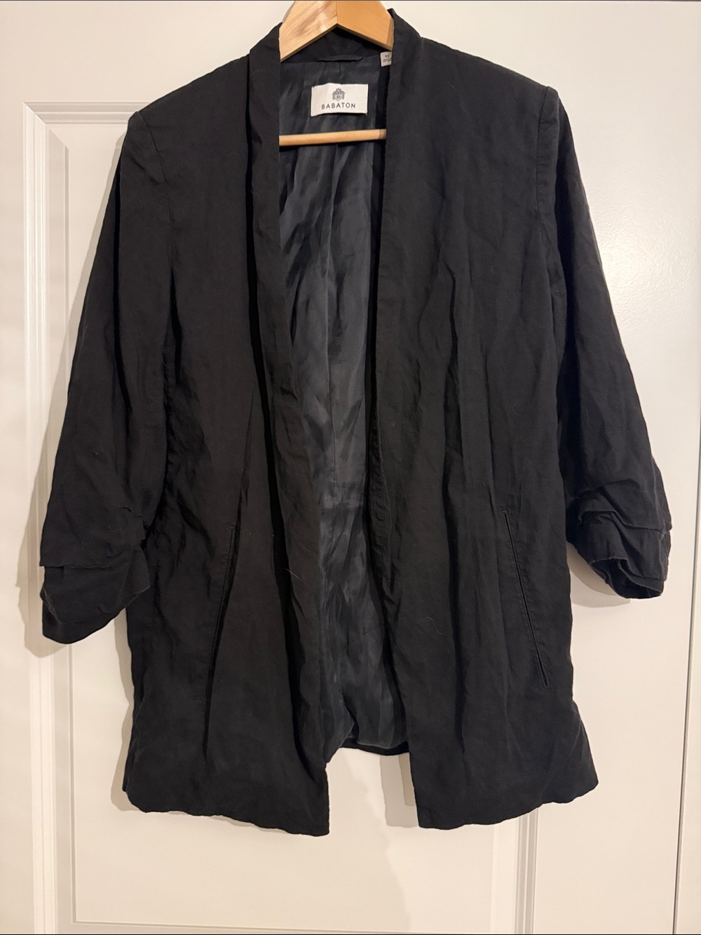 ARITZIA Babaton Black Open-Front Power Blazer Jacket in Linen 10